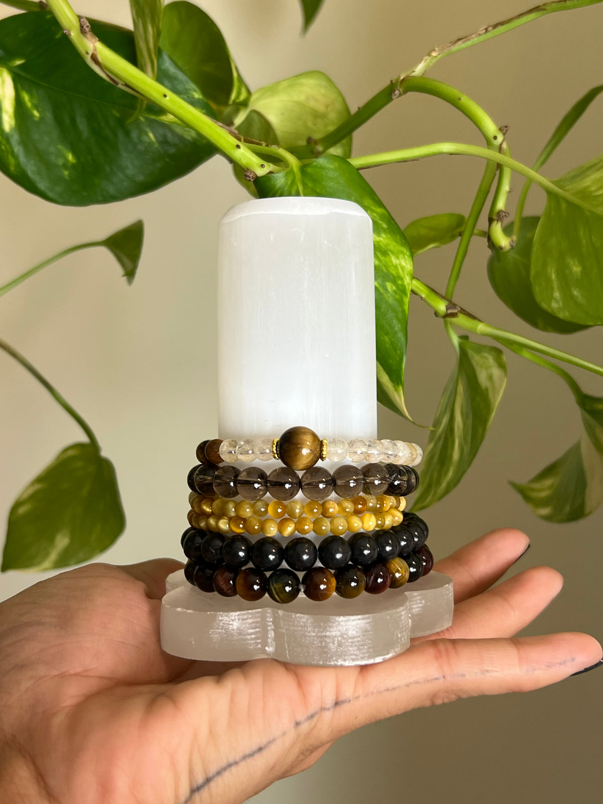 Selenite Satin Spar Floral Bracelet Holder
