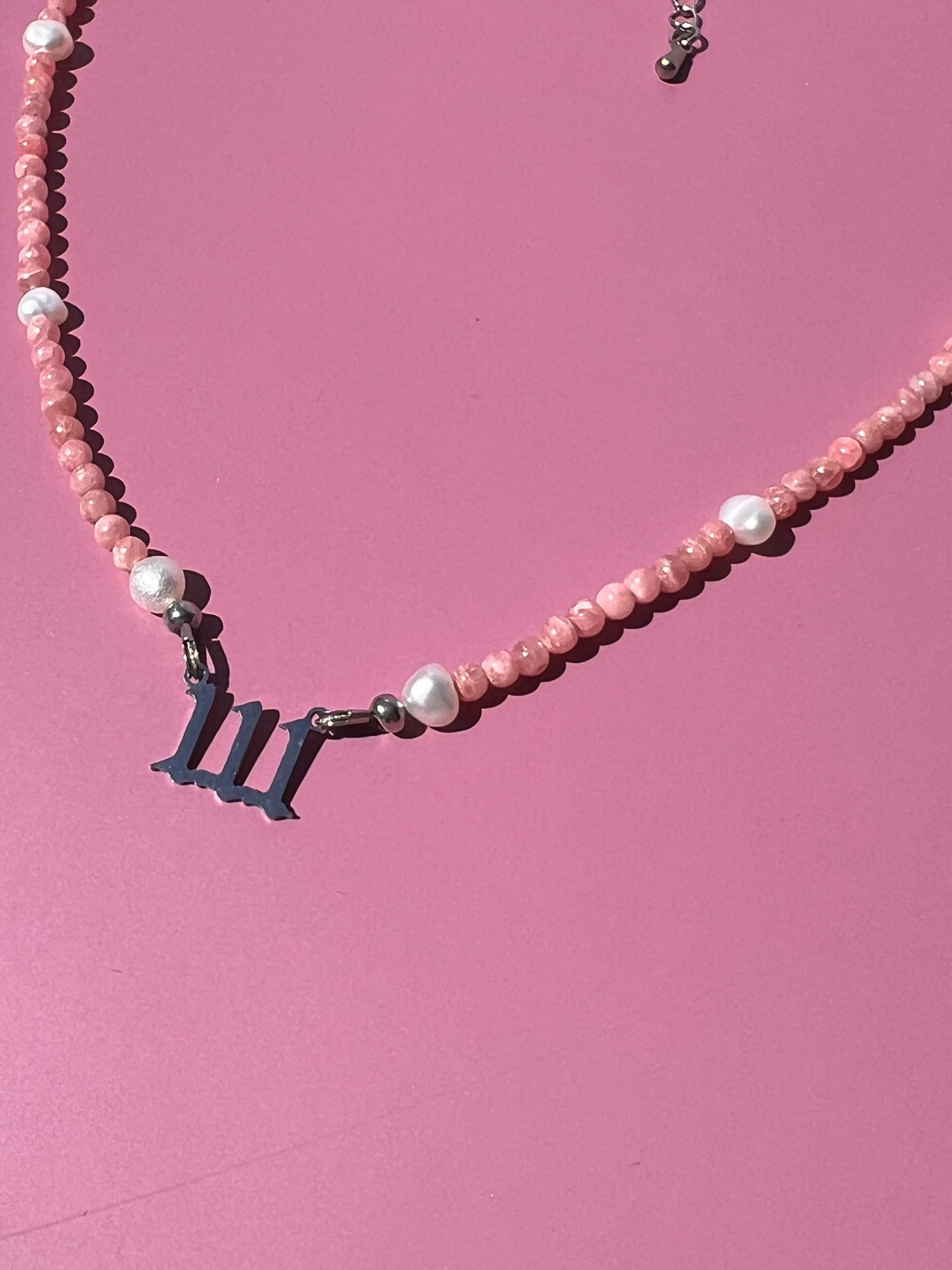 Rhodochrosite + Pearl 111 Numerology Necklace🪽