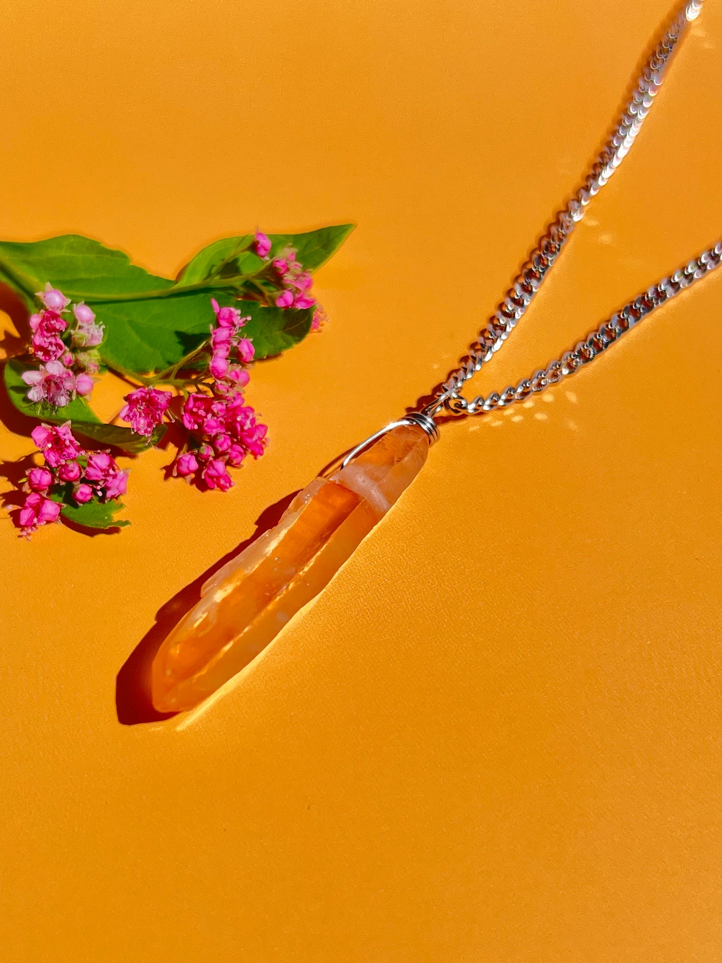 Tangerine Quartz Point Silver Necklace - B