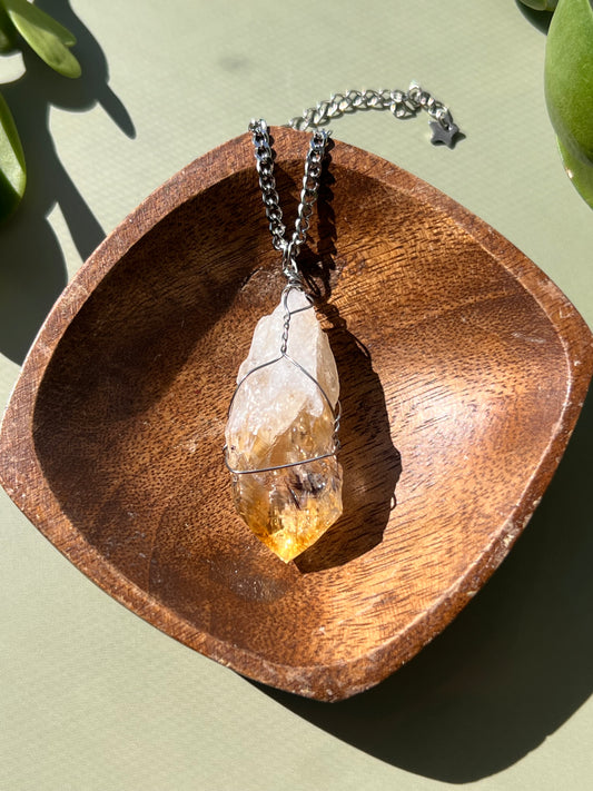 Citrine + Black Rutile Point Silver Necklace