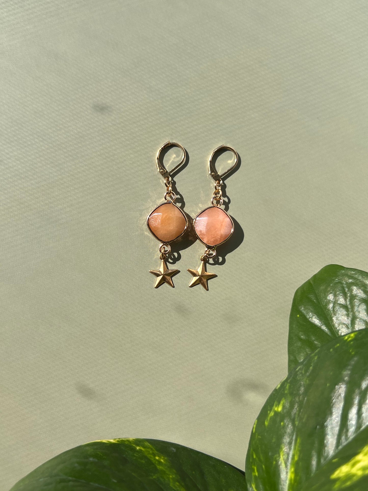 Gold Orange Aventurine Star Earrings