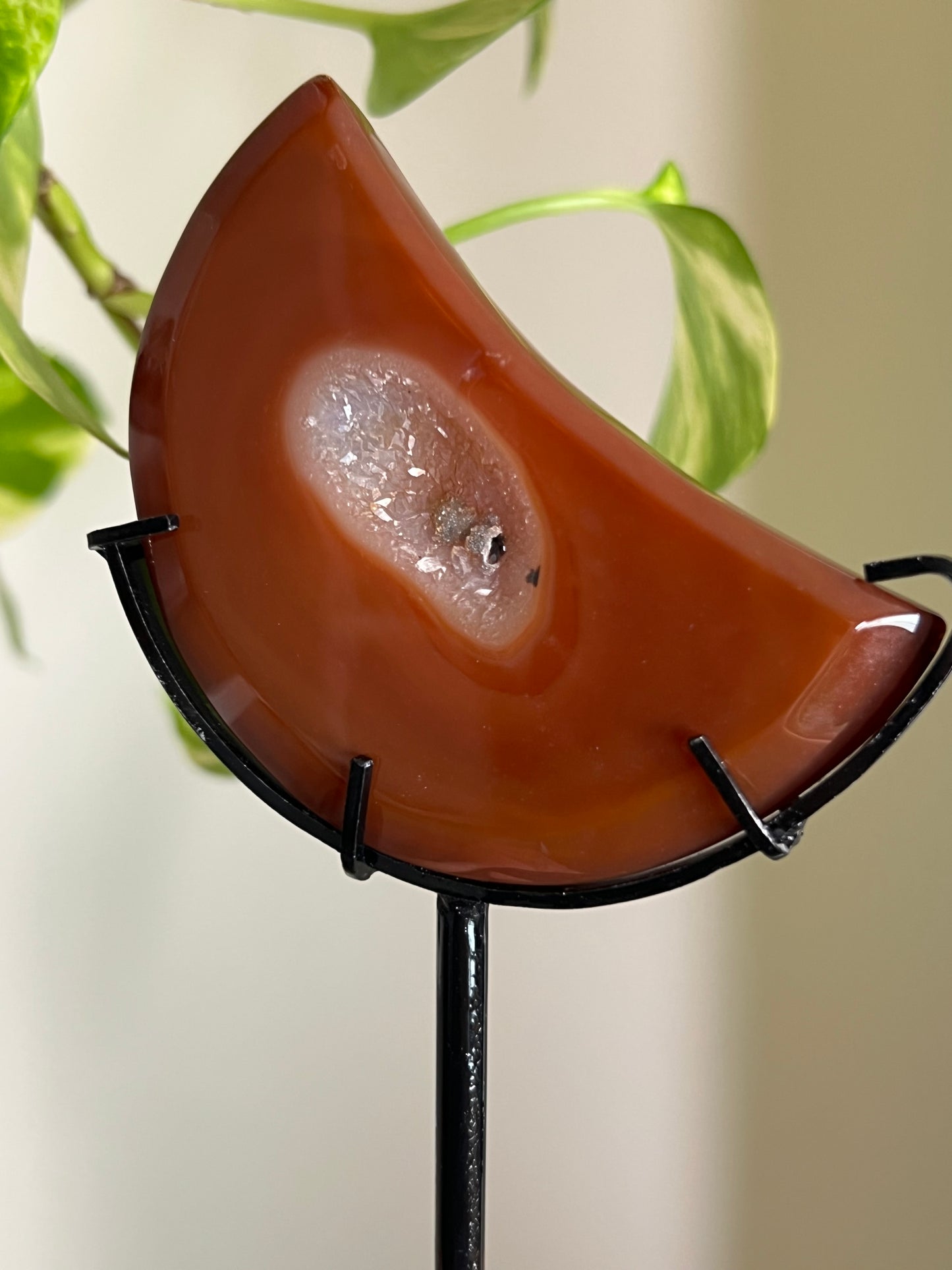 Carnelian Druzy Moon on Stand