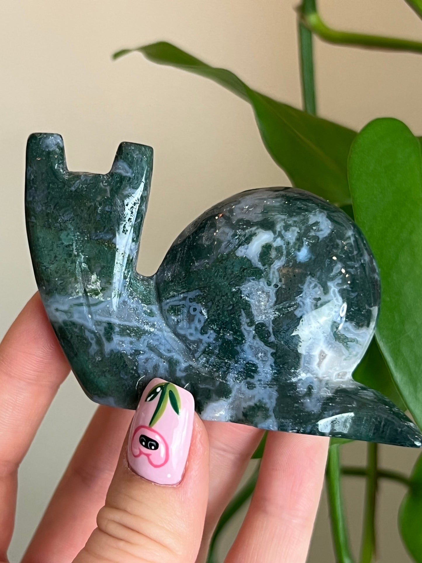 Moss Agate Large Snail