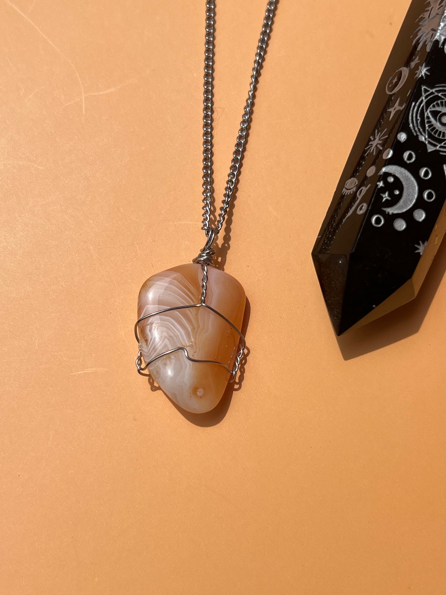 Peach Botswana Agate Wrapped Silver Necklace 🍑