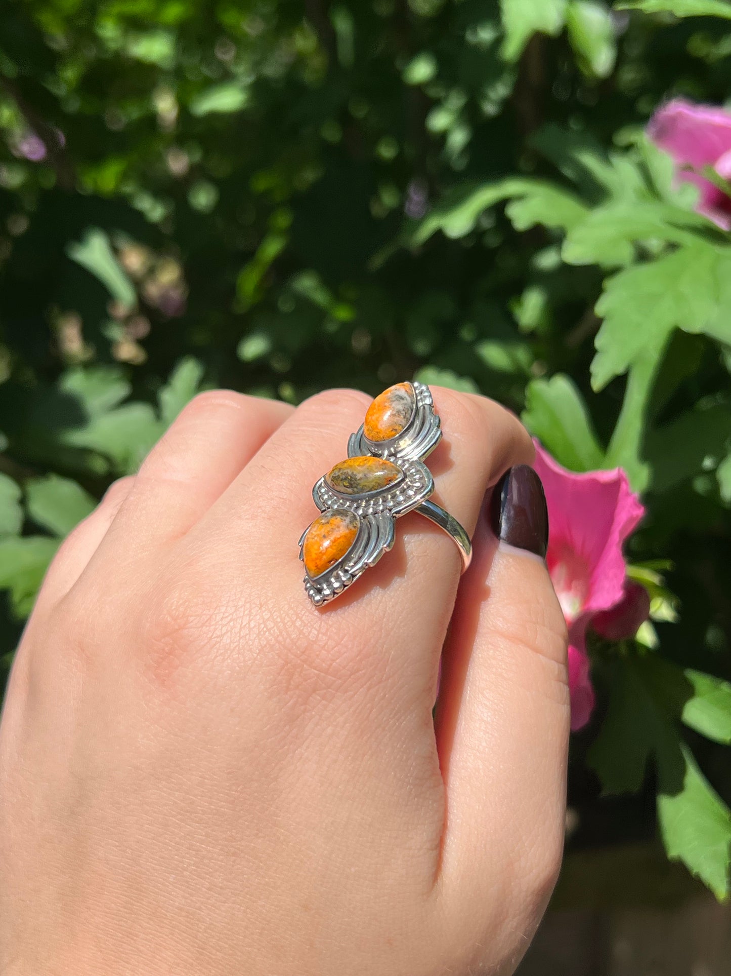 Bumble Bee Jasper Sterling Silver Ring | Size 10