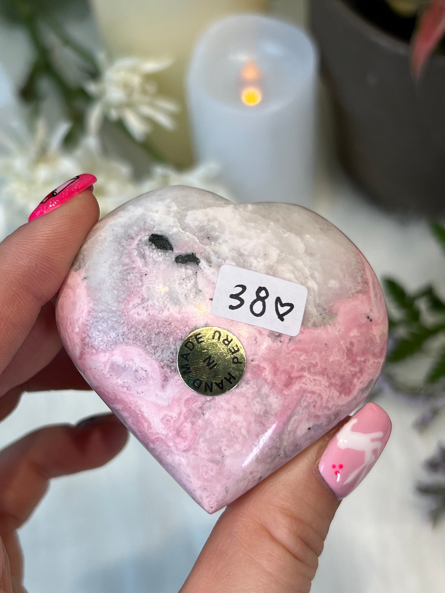 Peruvian Rhodonite Druzy Heart