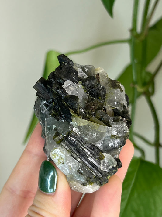 Green Tourmaline on Quartz Specimen C