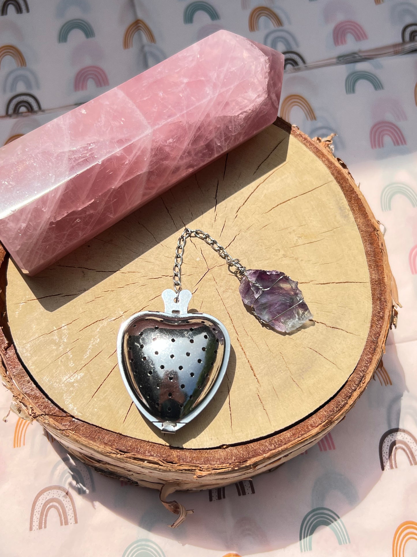 Rainbow Fluorite Heart Tea Infuser