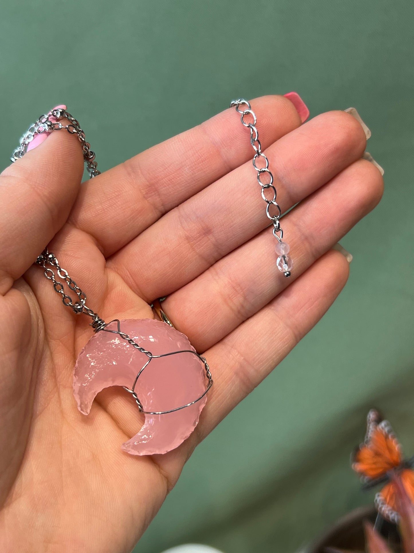 Rose Quartz Moon Necklace