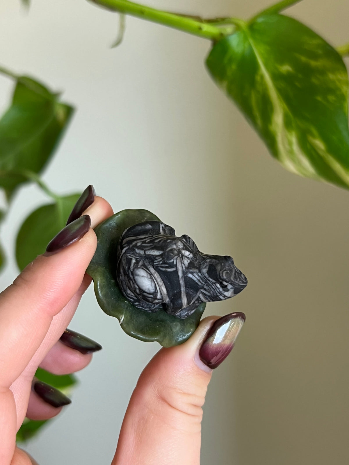 Zebra Jasper Frog on Jade Lily Pad