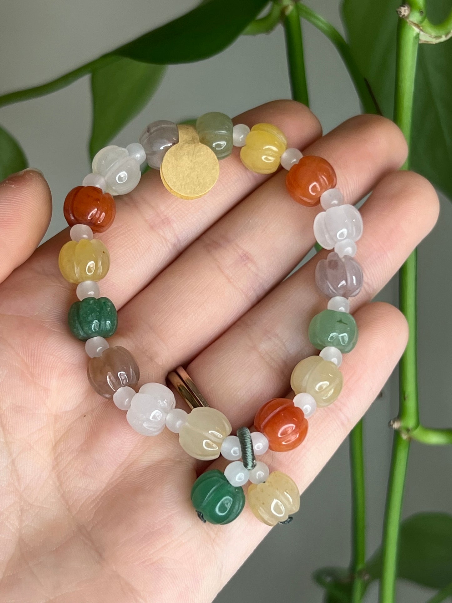 Aventurine and Jade Pumpkin Bracelet