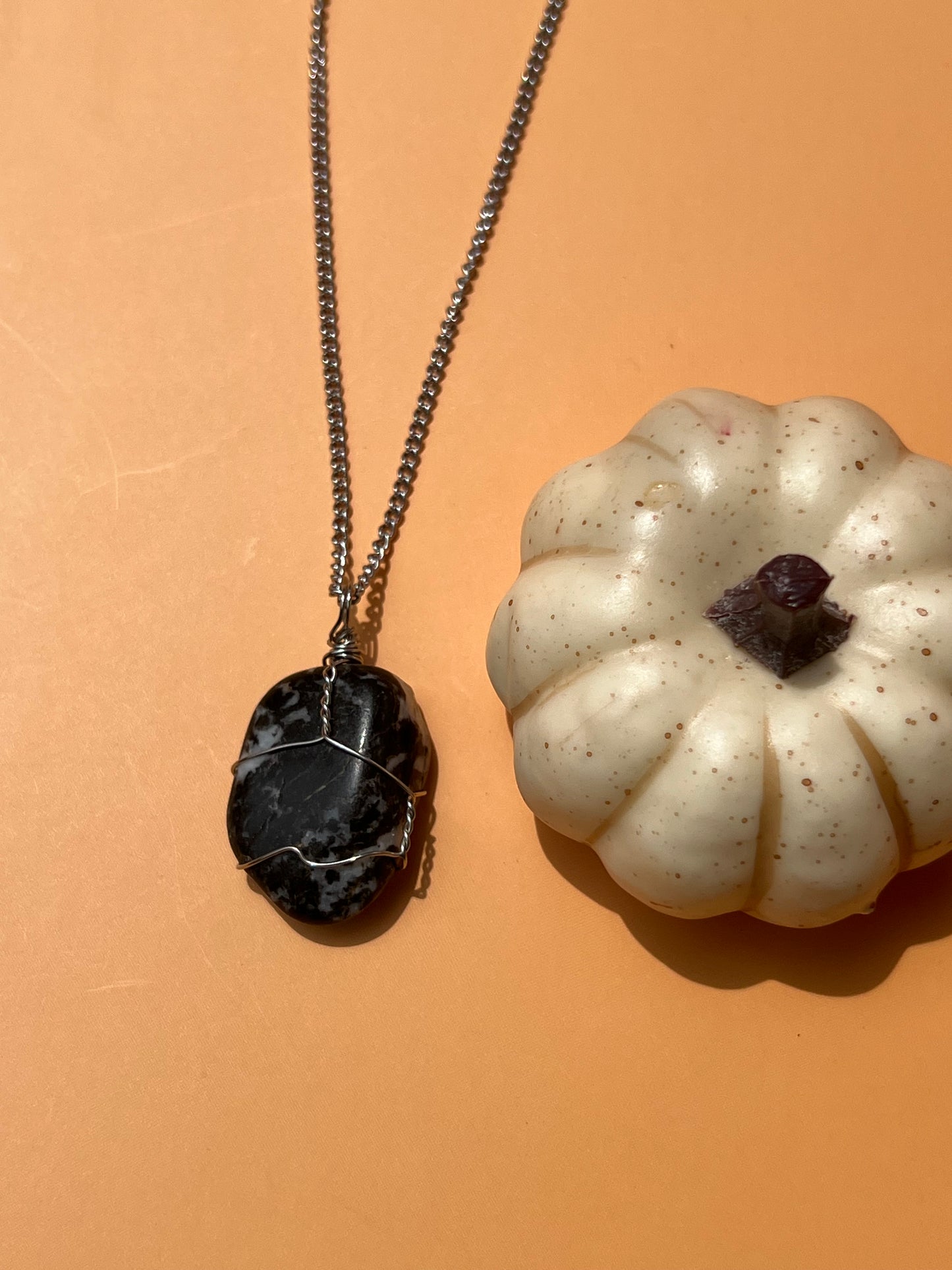 Zebra Jasper Wrapped Silver Necklace 🦓
