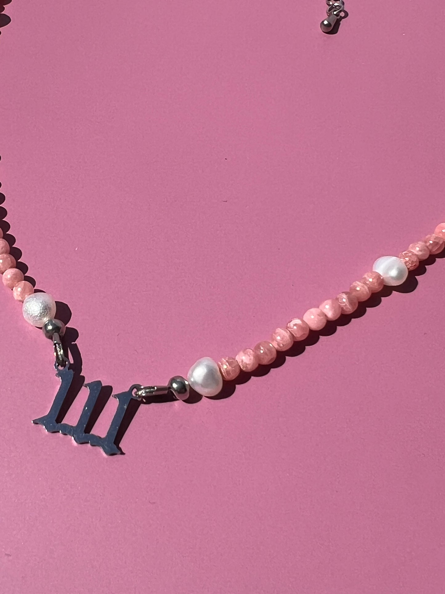 Rhodochrosite + Pearl 111 Numerology Necklace🪽