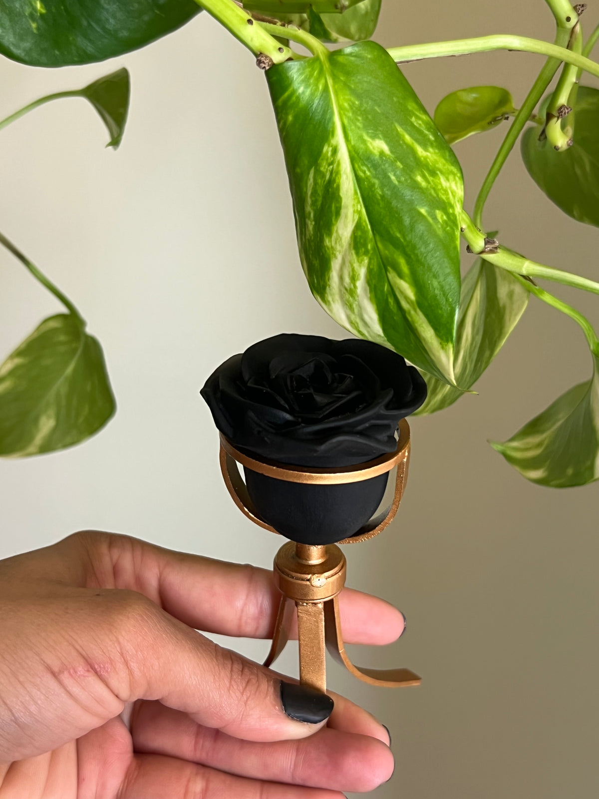 Black Obsidian Rose on Stand