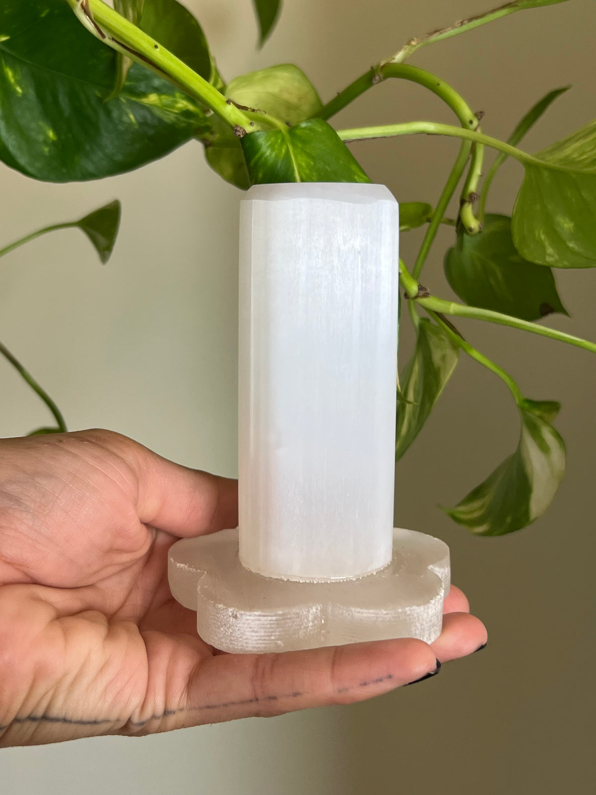 Selenite Satin Spar Floral Bracelet Holder