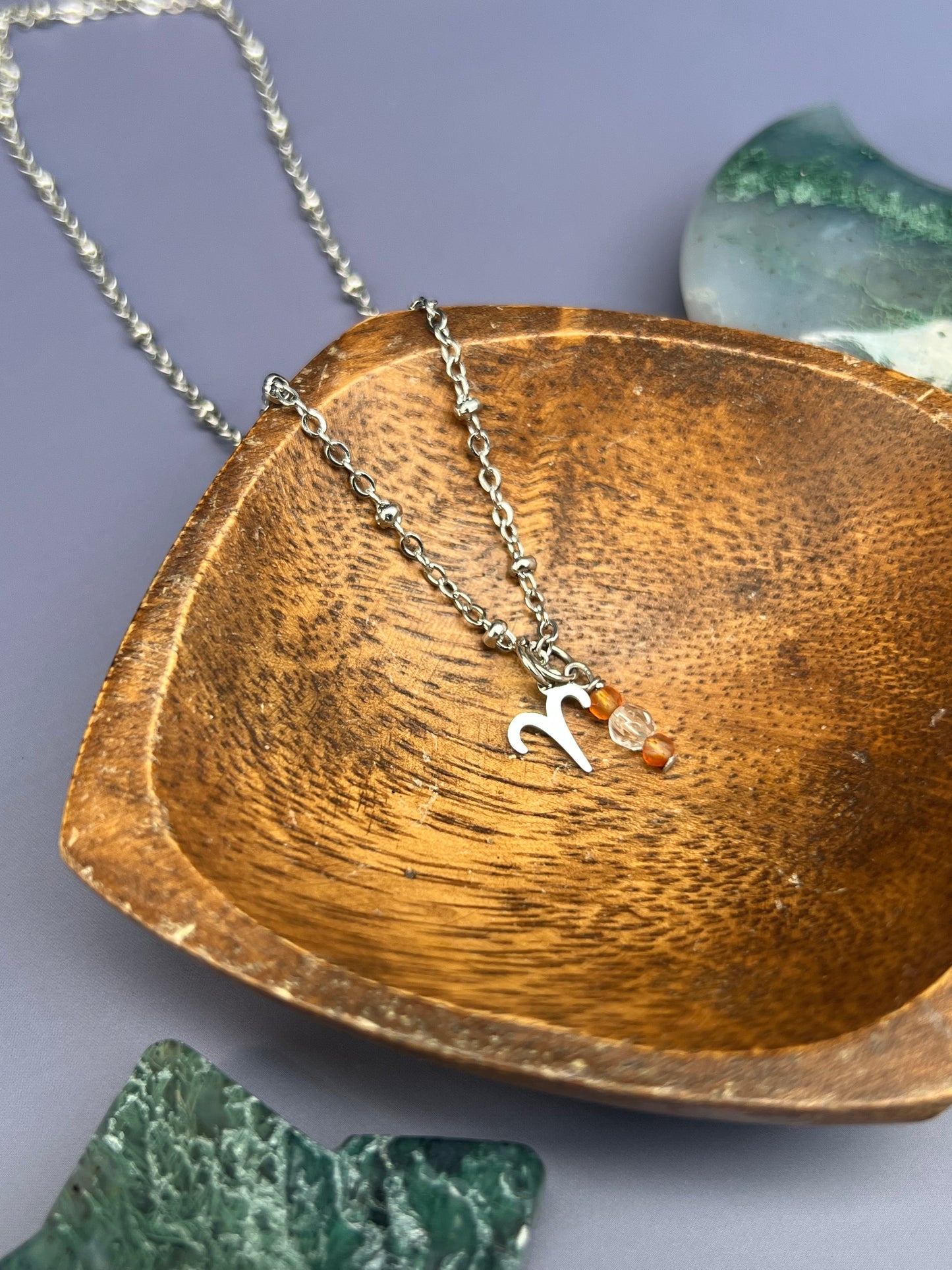 Aries - Zodiac Sign Gemstone Silver Necklace