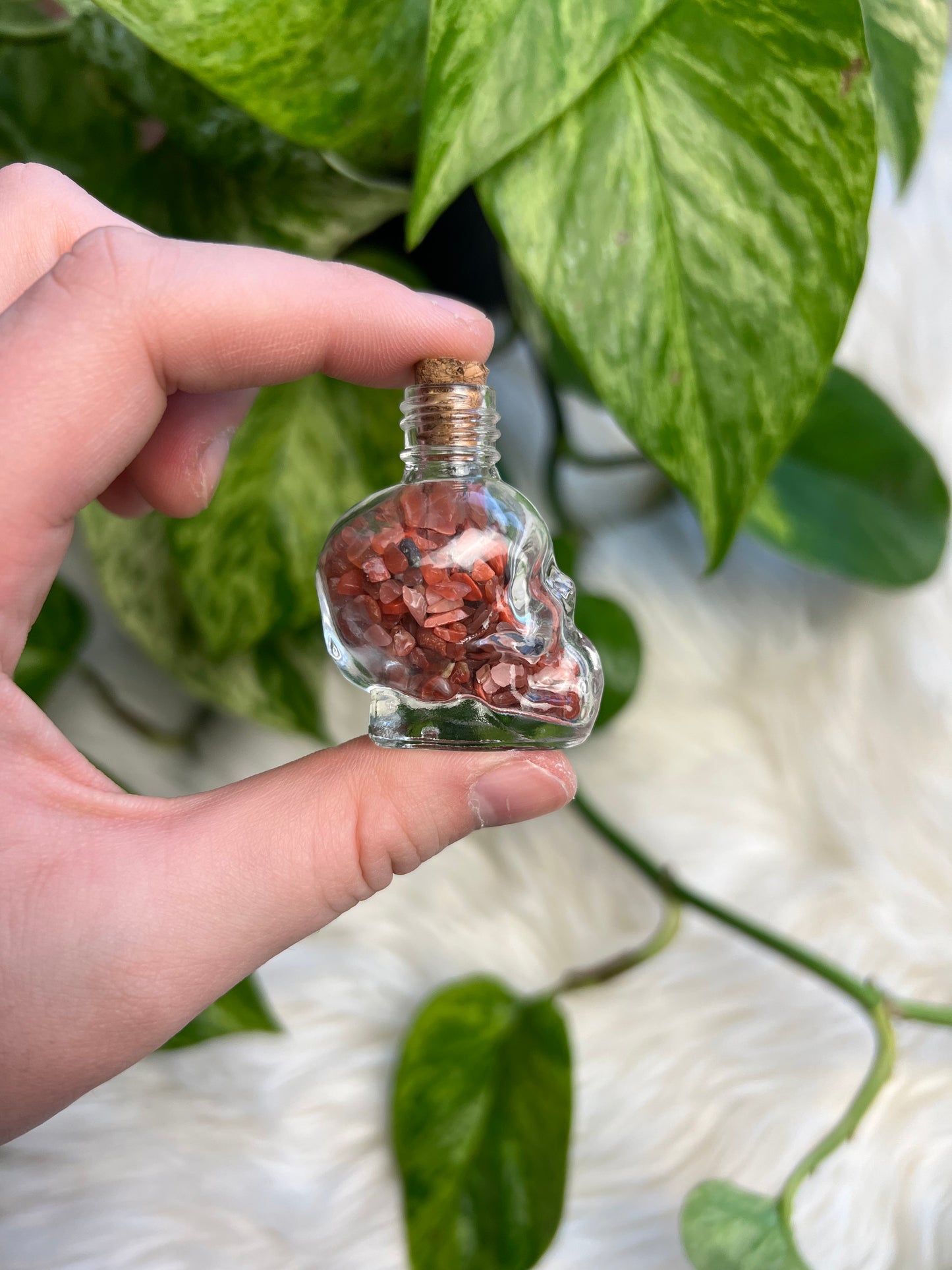 Crystal Chip Skull Glass Bottle
